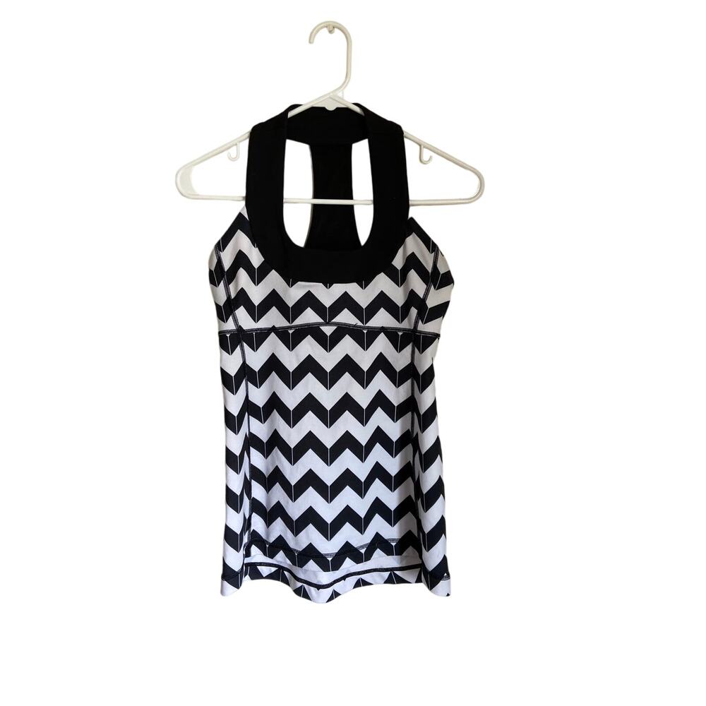 Lululemon Arrow Chevron Polar Cream Black Scoop Neck Tank